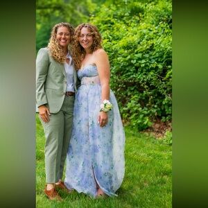 Lulu's Strapless Lavender Floral Chiffon Maxi Dress